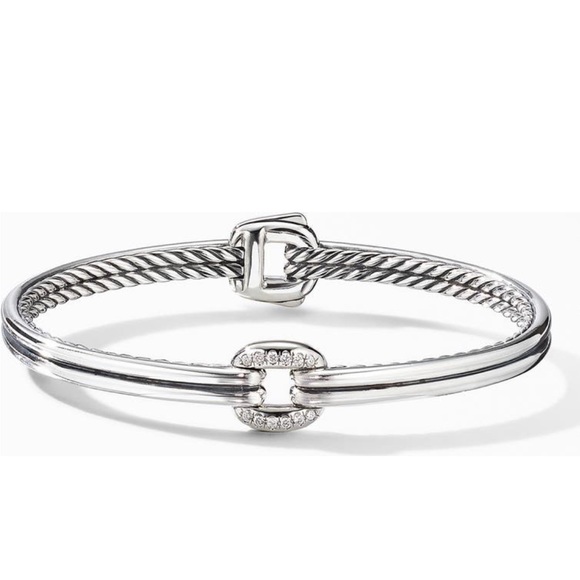 AUTH DAVID YURMAN Diamond Thoroughbred Link Bracelet Sterling Silver NEW RECEIPT - Picture 6 of 7